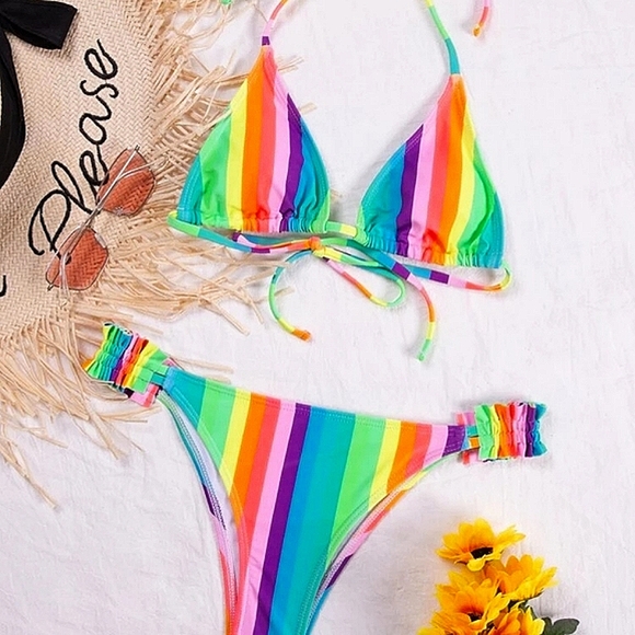 @heidizme Other - Striped Triangle,❤️🧡💚🩵💙 Rainbow Bikini